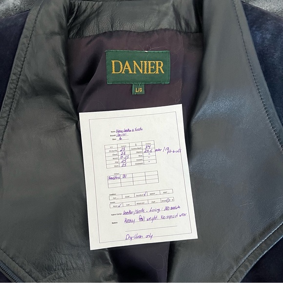 Lg navy leather and suede Danielle batwing heavy fall jacket - Picture 8 of 9